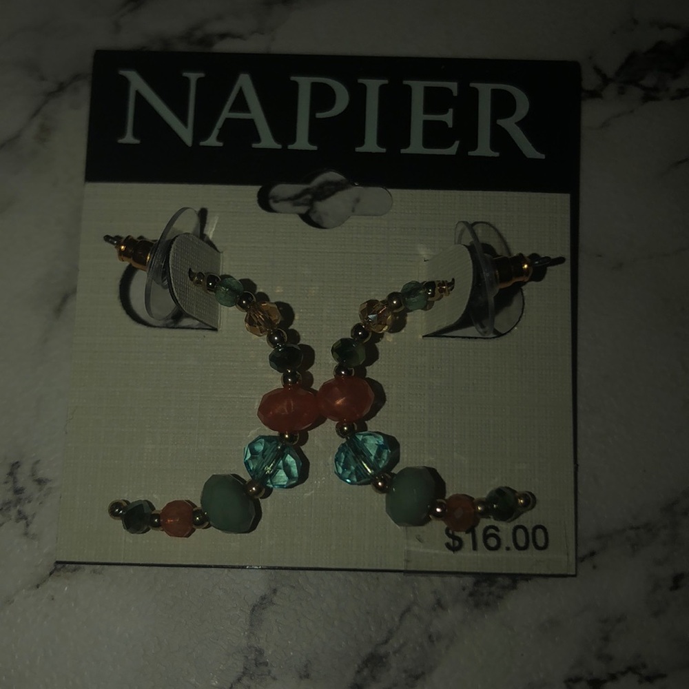 Napier colorful beaded half hoop earrings
